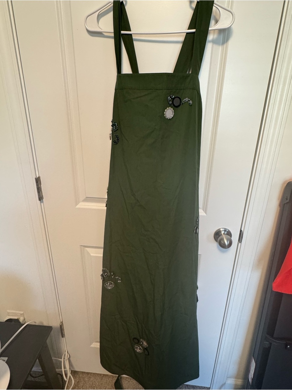 Tory Burch Olive Green Square-Neck Maxi Dress with Waist Tie - Picture 3 of 6